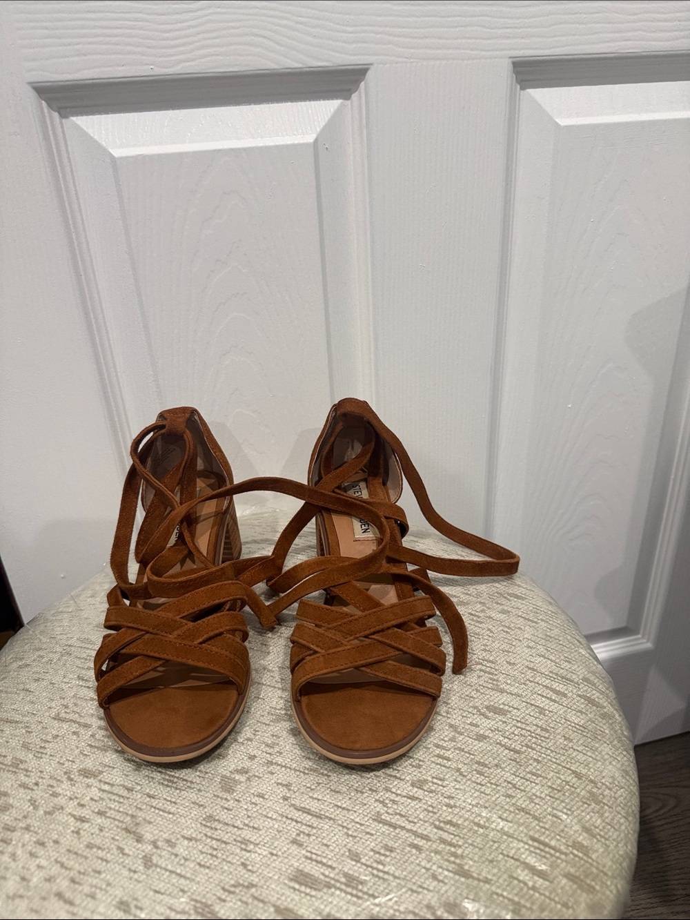 Steve Madden Tan Suede Lace-Up Strappy Sandals